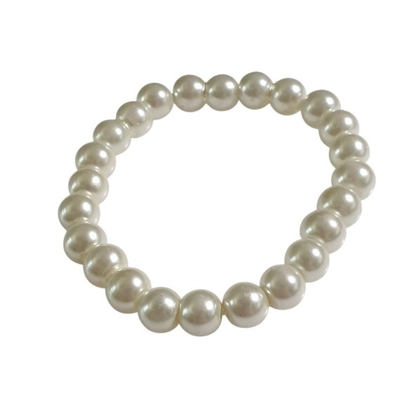 Stretch Bracelet Faux Pearl Beads Elegant Jewelry White Classic Style Mom Gift - Picture 1 of 3